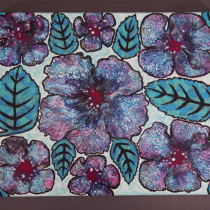 Mint Colored Leaves and Flowers on Canvas