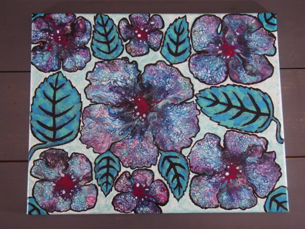 Mint Colored Leaves and Flowers on Canvas